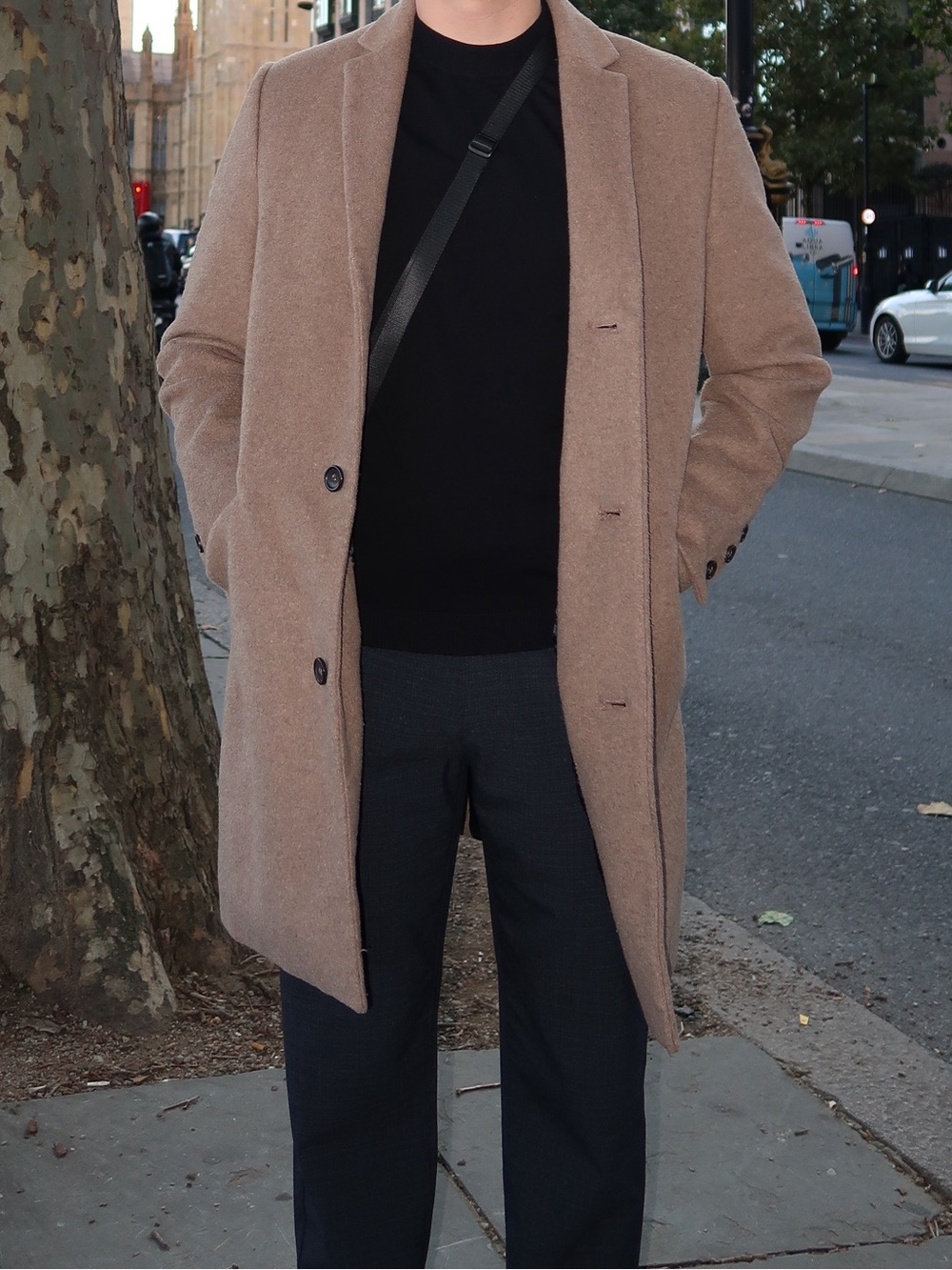 Topman Taupe/Tan Single-Breasted Wool Pea Coat